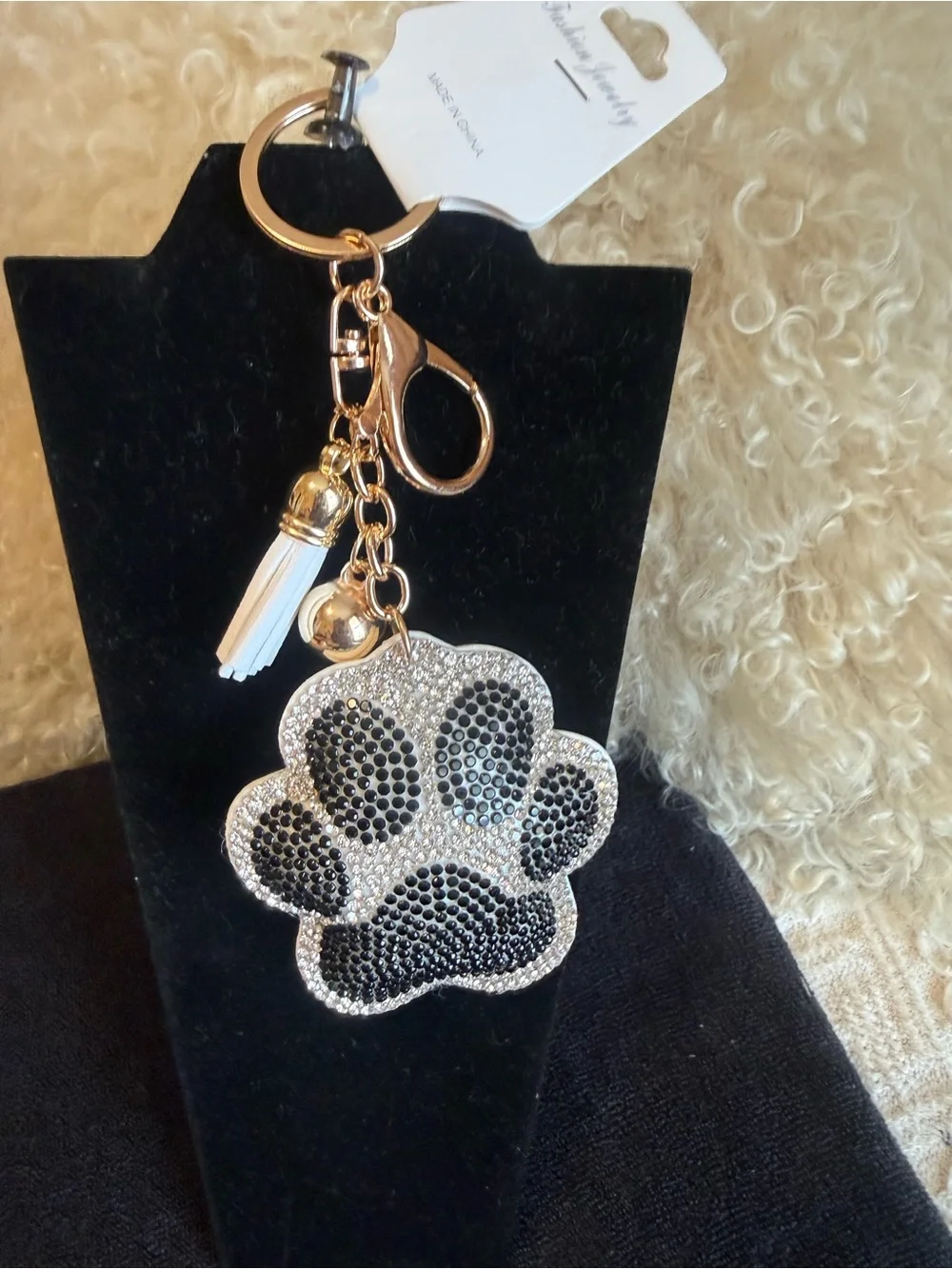 Source Unknown Paw Print Keychain Charm - White & Black